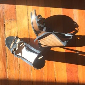 Black strappy platform wedges